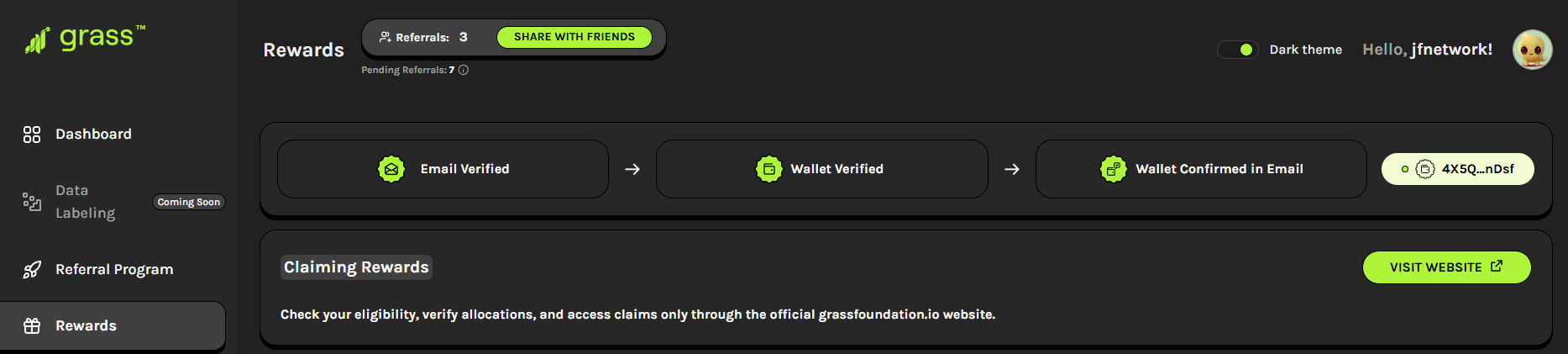 Grass Network Airdrop Withdrawal